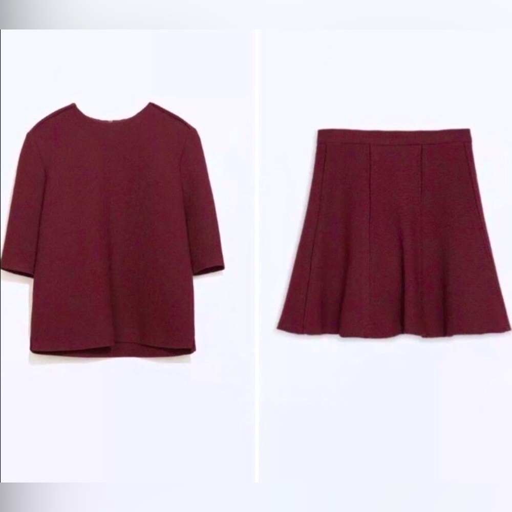 Zara Burgundy Knit Top and Skirt Set Size S
